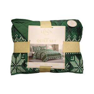 Lenox 3-Piece Polyester Holiday Patterened Quilt Set, King - Green